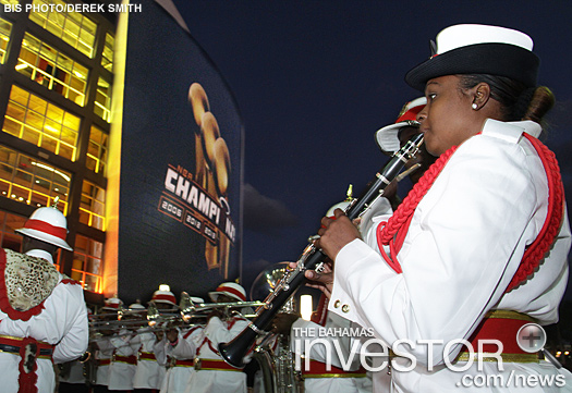 Bahamas police band performs at Heat game