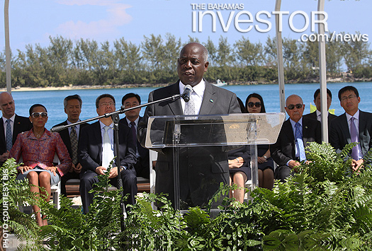 Deputy Prime Minister and Minister of Works and Urban Development Philip Davis addresses The Pointe Phase II groundbreaking ceremony